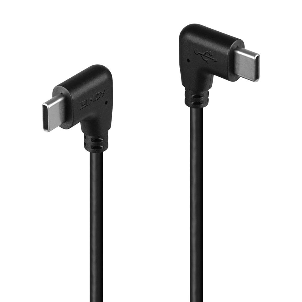 LINDY 1m USB 2.0 Type C Cable with Dual 90° Right-Angle Connectors – Ideal for Tight Spaces, 60W power delivery for charging, 480Mbps Data Transfer, for laptop, tablet & mobile phones