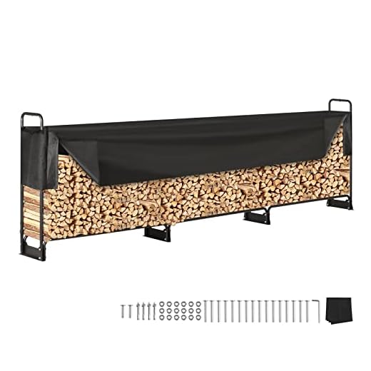 VEVOR Range Bûches Extérieur 386x36x117 cm Abri Bois de Chauffage avec Couverture Imperméable 600D Oxford Porte-bûches pour Cheminée Support de Bûche Intérieur pour 3/4 de Corde de Bois de Chauffage