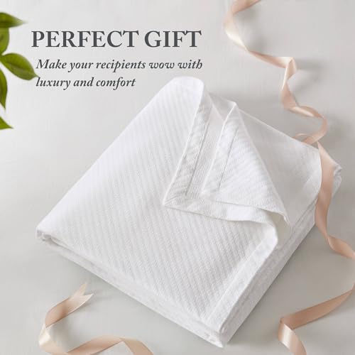 Image of Madison Park Liquid Cotton Luxury Blanket Premium Soft Cozy 100% Ring Spun Cotton For Bed , Couch or Sofa, Twin, White | Breathable Fabric for Bed or Couch, Diamond Pattern, Lightweight, OEKO-TEX Certified