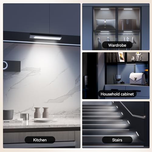 Under Cabinet Lighting, LED Magnetic Motion Activated Under Cabinet Lights, Rechargeable Closet Lights 2800mAh Battery Operated, Wireless Dimmable Under Counter Lights for Kitchen,Hallway 3 Pack by xinp - Used condition - Image 7
