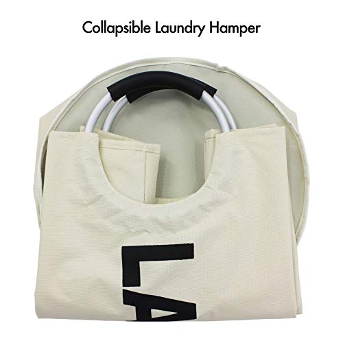 Mziart 82L Large Canvas Laundry Hamper, Collapsible Laundry Basket, Heavy Duty Clothes Bag With Alloy Handles For College Dorms, Camping And Home, Thicken Foldable Clothes Bag Storage Basket (Beige) #TOP3
