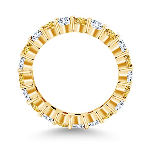 Gem Stone King 1.34 Cttw Round Yellow Sapphire and White Created Sapphire 18K Yellow Gold Plated Silver Eternity Band Ring For Women | Gemstone Birthstone | Available In Size 5, 6, 7, 8, 93
