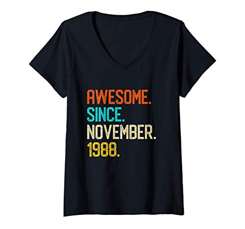 Mujer Awesome Since November 1988 Retro Vintage 32nd Birthday Gift Camiseta Cuello V