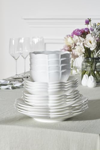 Image of Lenox Dinnerware Set, Studio 1414 Scallop 16-Piece Set, Service For 4, Bone China Material, Dishwasher & Microwave Safe, Home And Kitchen, Kitchen And Dining, Plates And Bowls Sets (White, 16 Pieces)