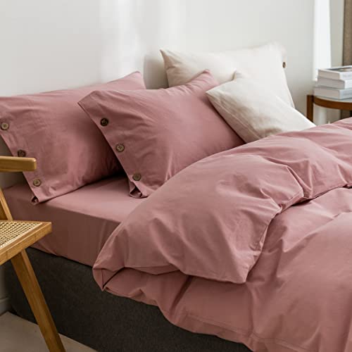 GETIYA Moderna ropa de cama de 135 x 200 cm, color rosa viejo, 100 % algodón, ropa de cama de 100 % algodón con elegantes botones, funda de almohada de 80 x 80 cm, funda nórdica de dos piezas