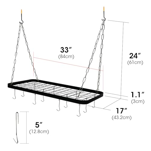 J JACKCUBE DESIGN Ceiling Pot Rack, 33 Inches Wall Hanging Mounted Pot Pan Hanger with 12 Hooks, Multi-Purpose Cookware Kitchen Utensils Organizer Storage Shelf - MK397C - Image 7