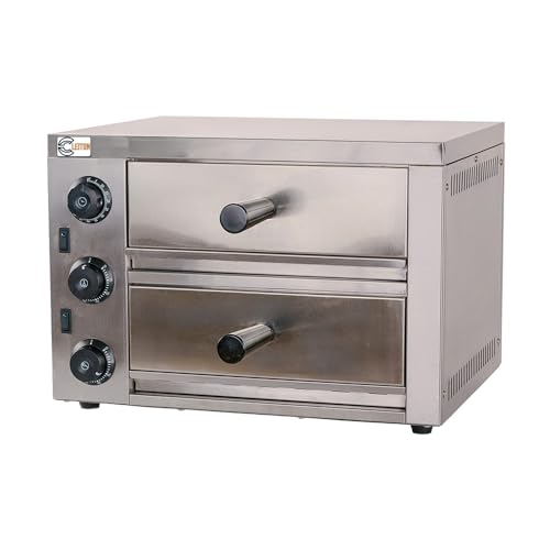Cleiton® Horno de Pizza Compacto Doble Eléctrico de 1+1 Pizza de 30 cm Sobremesa en acero inox con Calentamiento Rápido | Temperatura 350°C - 3200 W | Uso Comercial y Doméstico