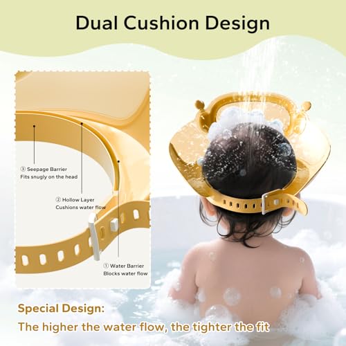 Image of FUNUPUP Baby Shower Cap for Kids, Baby Bath Shampoo Visor Cap Hair Washing Shield Adjustable, Yellow Robot
