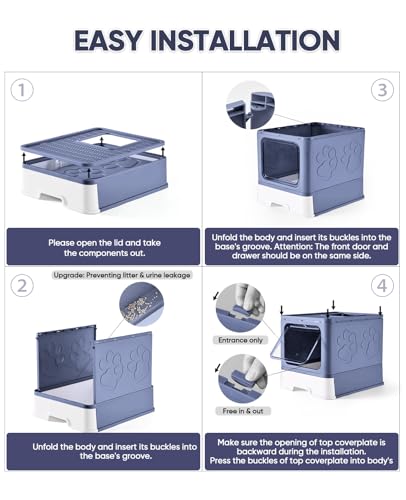 Image of Medario Cat Litter Box with X-Large Litter Mat and Scoop, Large Covered Litter Box with Lid, Enclosed Kitty Box,Front Top Entry Exit, Odor Control Easy to Clean (Upgrade Midnight)
