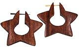 Falso dilatador de madera. Bali PAPAYA - Pendientes falsos dilatadores de madera, diseño de estrella de estrella, para hombre y mujer, estilo Wooden Fake Expander gargantas, pendientes en espiral marrón