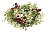 OSOLADY 2 Stück Künstliche Kerzenringe mit Eukalyptus Beeren 25cm Pflegeleichter Tischkranz für Festliche Dekoration bei Hochzeiten Weihnachten und Familienfeiern