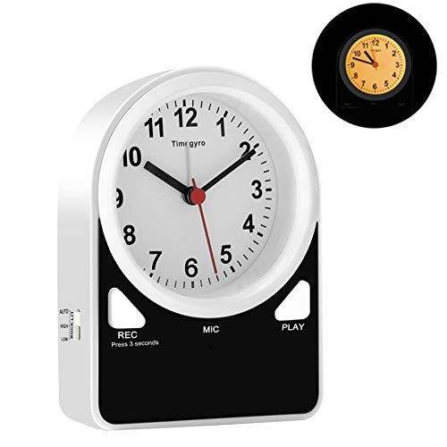 Wecker mit Sprachaufzeichnung, batteriebetrieben, Analoguhr mit Schlummerfunktion, automatische Hintergrundbeleuchtung, 15 Sekunden Sprachaufnahme, Nachtuhr, 7,6 cm Schreibtischuhr Timegyro Cover