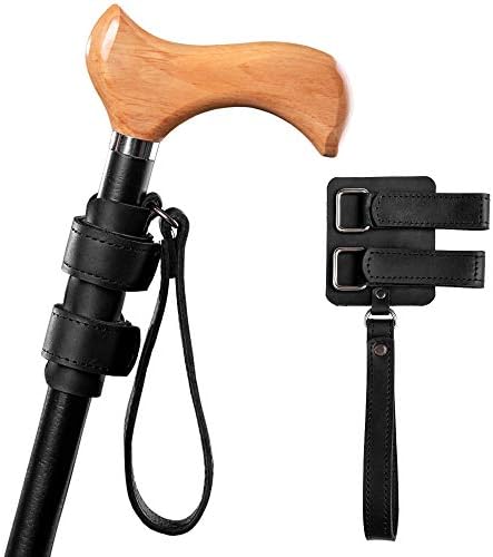Universal Walking Stick Wrist Strap Leather - Black Handmade Walking Cane Cords