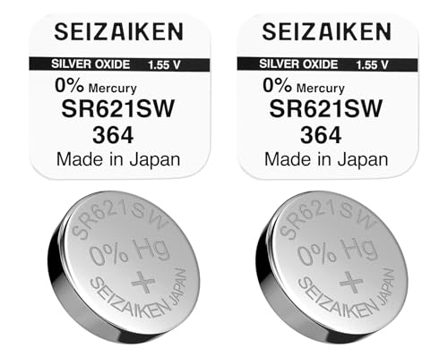 2 Stück Knopfzellen Original SEIZAIKEN 364, SR621SW, 1.55 V, Uhrenbatterien Akku Silberoxid, 0% Quecksilber, 100% Made in Japan