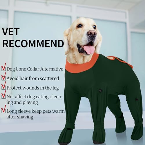 Image of ROZKITCH Dog Recovery Suit for Abdominal Wounds & Post-Surgery, Full Coverage Bodysuit with Feet Covered, Anti-Licking Shedding & Wound Protection, e-Collar Alternative for Extra Large Dog Green 4XL