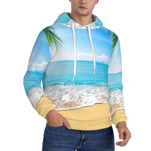 Pull à capuche imprimé mer pour homme avec manches longues et cordon de serrage, sweat décontracté