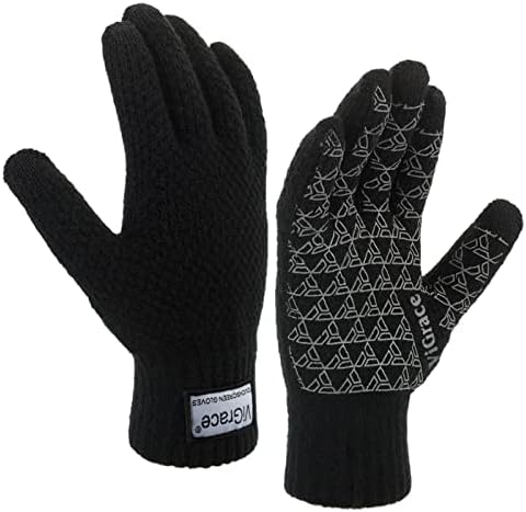 ViGrace Winter Warm Touchscreen Gloves for Men and Women Touch Screen Fleece Lined Knit Anti-Slip Wool Glove