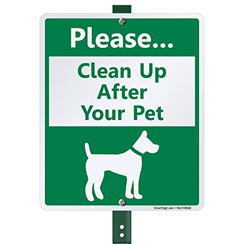 SmartSign Please Clean Up After Your Dog Sign, Dog Poop Signs for Yard 10 x 12 Inches Aluminum Sign With 3 Feet Stake