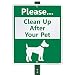SmartSign Aluminum Sign, Legend "Please Clean Up After Your Pet" with Graphic, 12" high x 9" wide sign plus 3' tall stake, Green on White