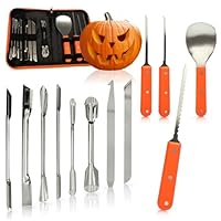 Kit Intaglio Zucca Halloween 11 Pezzi Professionale In Acciaio Inox, Con Borsa E 10 Stencil, Per Bambini E Adulti
