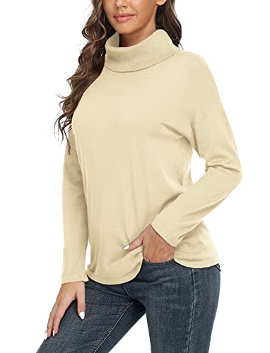 Viishow Womens Premium Long Sleeve Turtleneck Lightweight Pullover Top Sweater Classic Sweater Knit Jumper,Apricot,Small #TOP1