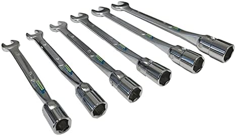 EZ Travel Flex Socket Wrenches Set (6pc) 6 Point Wrench Set With Flexible Heads and Open Ends Metric Wrenches Set