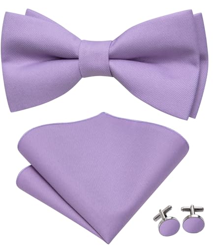Image of Hi-Tie Bow Ties for Men Pre-Tied Pocket Square with Cufflinks Mens Bowtie Sets for Wedding Formal Party