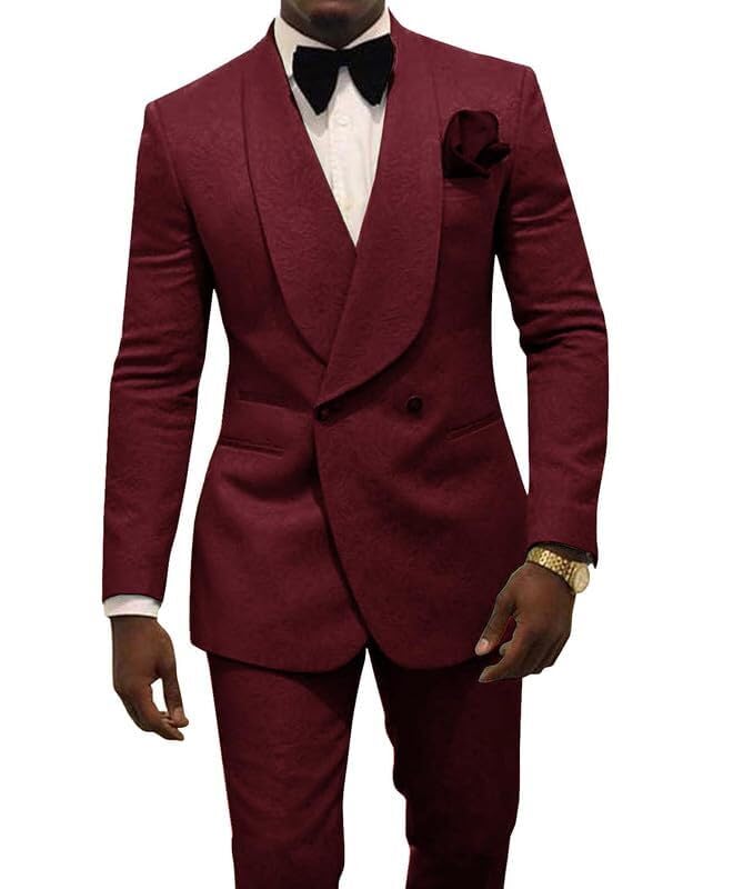 Men's 2 Piece Double Breasted Shawl Lapel Suit Jacquard Tuxedo for Wedding Business Blazer Casual Suit ALV23