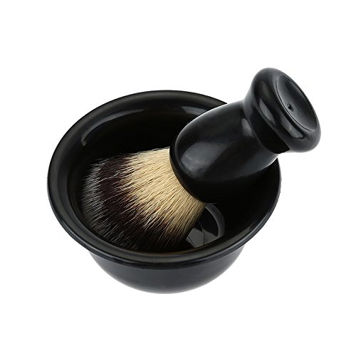 Hisight 3pcs Men Shaving Set, Badger Hair Brush, Shaving Razor Holder Stand, Soap Bowl, Wet Shaving Kit for Men Gift (Black)