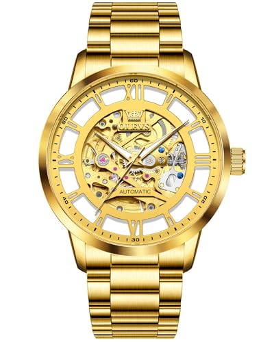 Image of OLEVS Automatic Watches for Men 43MM Skeleton Large Dial 3Hand Self Winding Watch Stainless Steel Dress Luxury Mechanical Waterproof Luminous Wirst Watch Gift