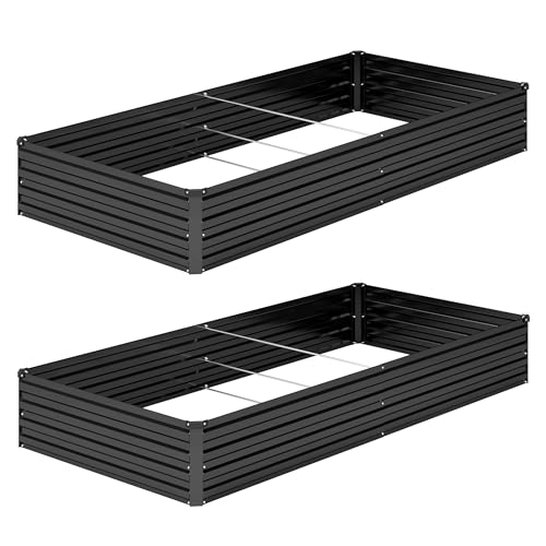 DIIYIV 2PCS 8x4x1FT Galvanized Raised Garden Bed Kit,Vegetable Boxes-Rectangle Metal Flower Box,Large Planter Raised Beds Outdoor Garden for Planting,Fruit,Herb-Black