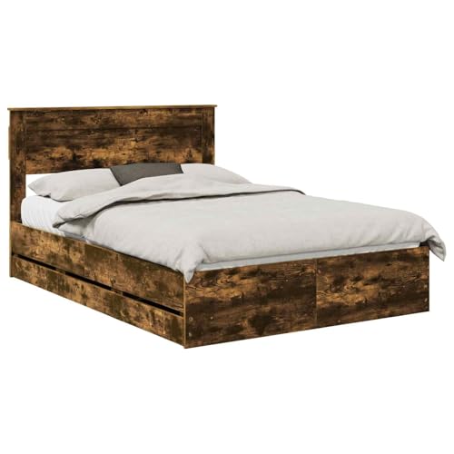 vidaXL Estructura de Cama Roble Ahumado 140 x 190 cm Madera Ingenieril, Dormitorio, Rectangular, Diseño Moderno, Muebles Elegantes, Colores neutros, Consejos para optimizar el Espacio, Artículos de d