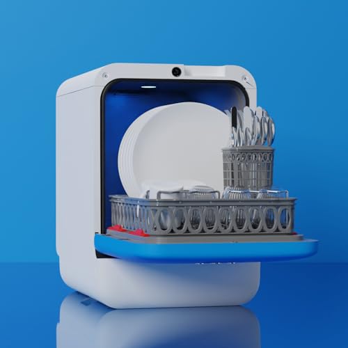 Bob - Compact Dishwasher -daily dishes of 3 people - Built-in Dishwasher - Free-standing, Integrated tank, Portable - White (Maya blue)