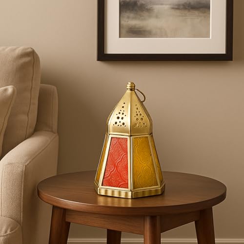 MARKET 99 Metal+Glass Royal Lantern Frustum Shape | Elegant Home Decor for Diwali, Christmas, Birthday, and Wedding | Decorative Candle Holder for Ideal for Festive & Ambient Lighting | Multi Color