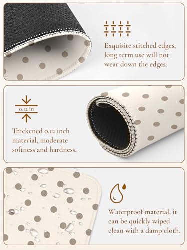 Image of Square Cute Dots Mouse Pad with Stitched Edge, Premium Waterproof Cloth Aesthetic Small Dot Mouse Mat, Non-Slip Rubber Base Funny Mousepad Desk Accessories,Dots Khaki Beige