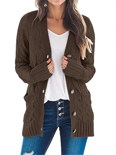 Image of MEROKEETY Womens Fall 2026 Long Sleeve Cable Knit Cardigan Sweaters