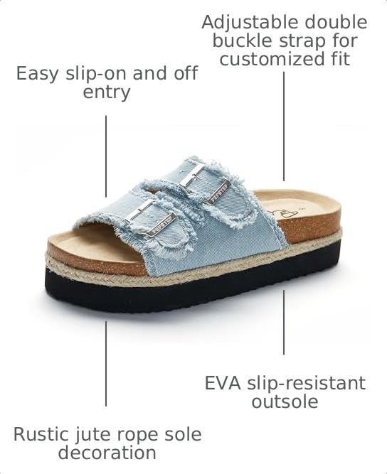 PepStep Slide Sandals for Women with Soft Cork Footbed and Strap, Ladies Fashion Platform Slide Sandals Comfortable Slip On Style(10,PLTFltblue) - image 3
