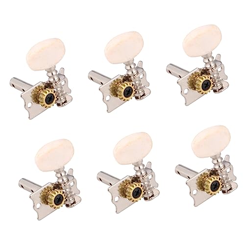 Yardwe 6Pcs Guitar Tuning Pegs Retro Acoustic Guitar Knobs with Elegant Gear Design for Guitar and Ukulele Durable Replacement Tuning Keys Silver Finish
