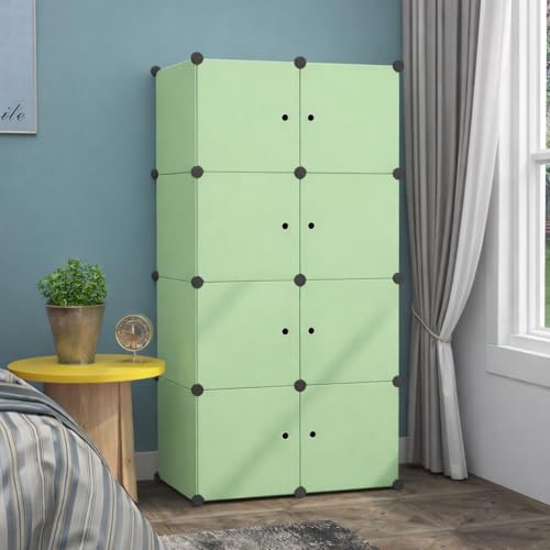 Image of Plastic Wardrobe for Kids Clothes - Durable, Easy to Use Anti-Skid & Non-Slip Effective Professional Collapsible Wardrobe, Plastic Cupboard for Kids, Foldable Almirah (Green, 8-Cube)