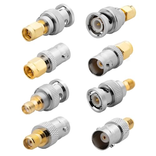 Anina 8-Pack SMA to BNC Adapter Kit 50 Ohm RF Coaxial Connectors Gold Plated Brass Complete Male/Female Set for RF Radio Antenna TV Test Equipment