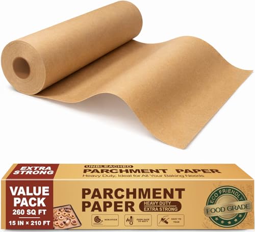 JOFULER Unbleached Parchment Paper Roll, 15 x 210 ft, 260 Sq.Ft, Non-Stick