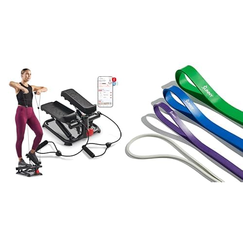 Sunny Health and Fitness Total Body Smart 2-in-1 Stepper Machine, Total Body Workout, Adjustable + Versatile Resistance Bands (Single or Combination Set) - 4.5-35kg Combo