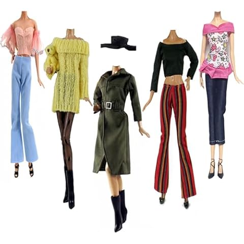 Doll Clothes, 5 Sets Outfits Autumn Dresses Leopard Spring Clothes Sweater Pants Shoes Bag for 11.5 inch Dolls Accessories Random Style (C) Cover