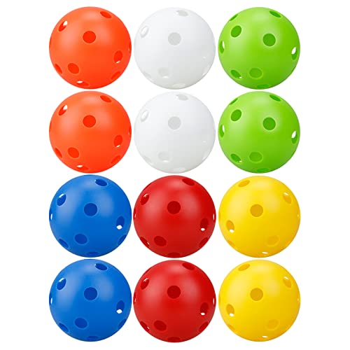 Plastic Baseball Practice Balls - Hard Training Baseballs For Batting Hitting Pitching - 12 Pack Hollow Airflow Softball - Limited Flight Lightweight Mini Ball For Indoor & Outdoor Sport 9 Inches #TOP4
