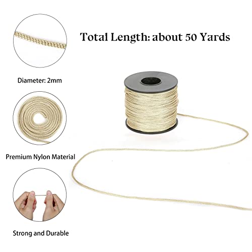 Bel Avenir Nylon Satin Cord, 2Mm 50 Yards Braided Lift Shade Cord For Necklace Bracelet String Cord, Blind Shade, Trim And Shoelaces (Dark Beige) #TOP1