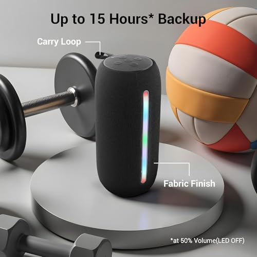 ZEBRONICS Sonic POD 20, Portable Bluetooth Speaker, 10 Watts, Upto 15 Hours Playback, RGB LED, Call Function, Fabric Finish with Carry Loop, BTv5.3... - Image 3