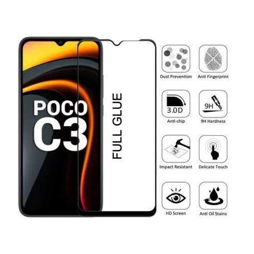 Image of STP FEEL� Glass Screen Protector Designed For Xiaomi Poco C3 (6.43 inch) [Edge to Edge Coverage] HD Clear, Bubble-Free, Anti-Scratch Full Protection Durable Tempered Glass - Black, Pack of 1