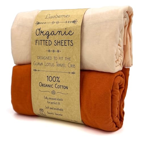 Guava Lotus Travel Crib Sheets (Set of 2) - 100% Organic Cotton Crib Sheets, Baby and Toddler, Fitted Crib Sheets, for Boys & Girls (for The New 4 TAB Mattress ONLY) (Peach Tones)