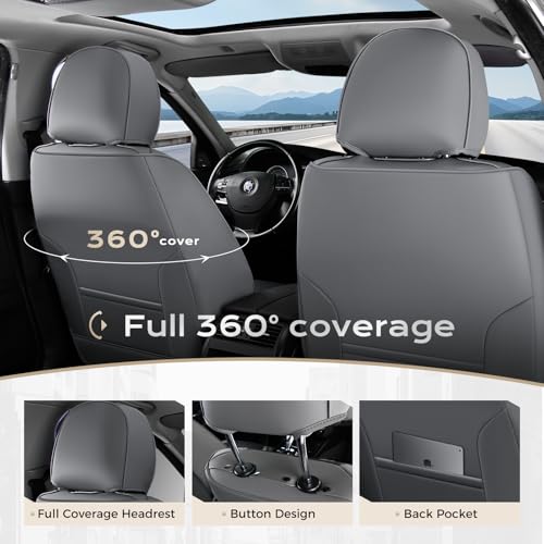 Image of Coverado Seat Covers, Car Seat Covers Front Seats, Car Seat Cover, Car Seat Protector Waterproof, Seat Cushion Nappa Leather with Head Pillow, Carseat Cover Universal Fit for Most Cars (Gray&Black)