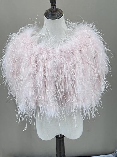 Women Ostrich Fur Feather Small Shawl Cape for Wedding for Party Bride Furry White Color Blush Fluffy Luxurious Romantic3
